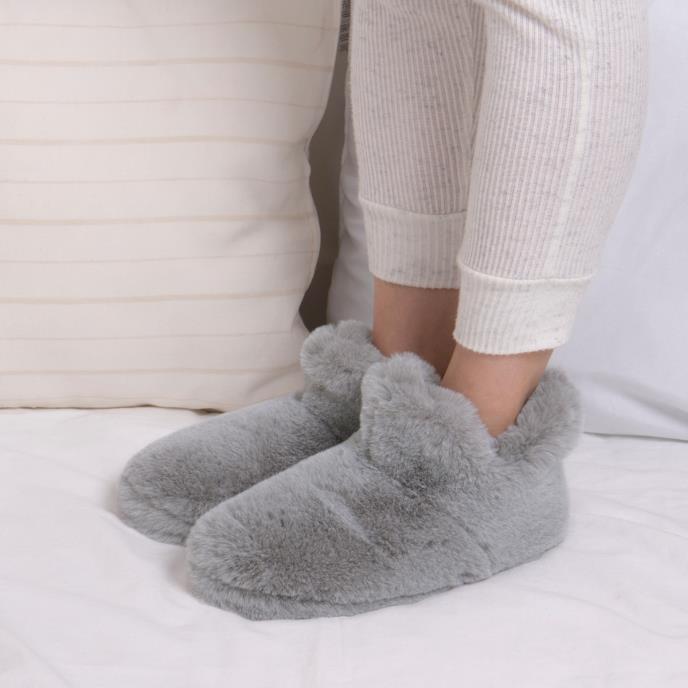 totes® Ladies Faux Fur Boot Slippers Grey